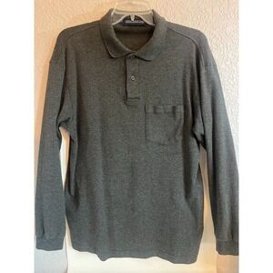 John Ashford Gray Med Long Sleeve Shirt Button Neckline with Collar